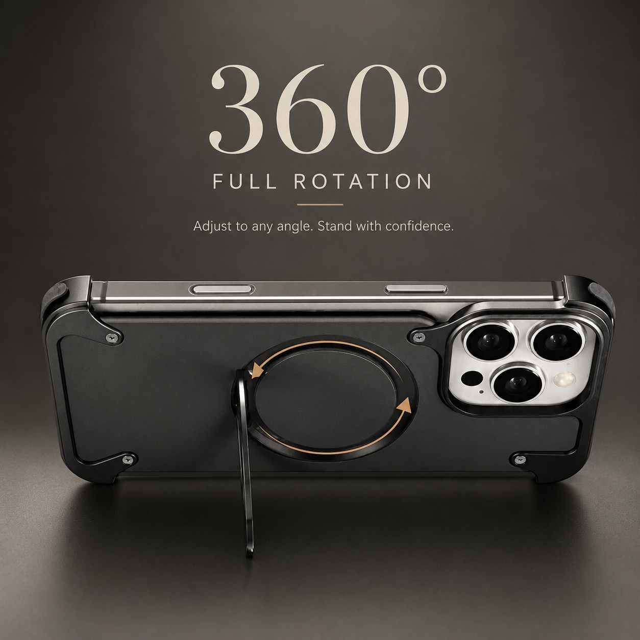 Premium iPhone Case Genuine Leather MagSafe Compatible Protective Cover Rotating Magnetic Stand Ring Shockproof Anti Drop Full Coverage