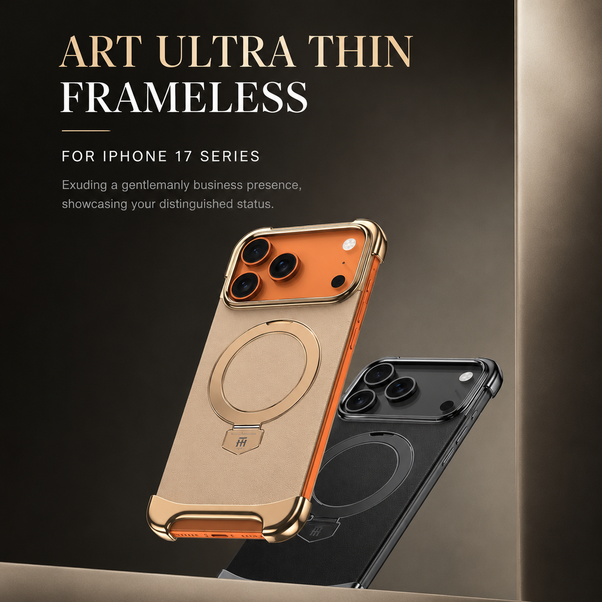 Premium iPhone Case Genuine Leather Magnetic Protective Cover Ultra Thin Frameless Metal Stand Shockproof Camera Lens Guard