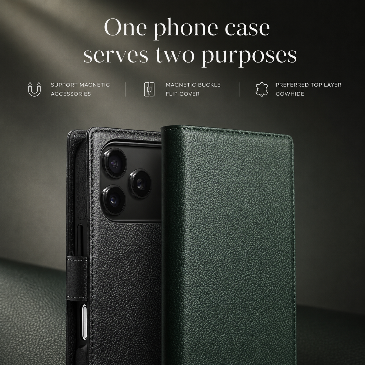 Premium iPhone Case Genuine Leather Wallet Flip Cover Card Holder Horizontal Stand Camera Lens Protection Shockproof Anti Scratch Full Coverage Design