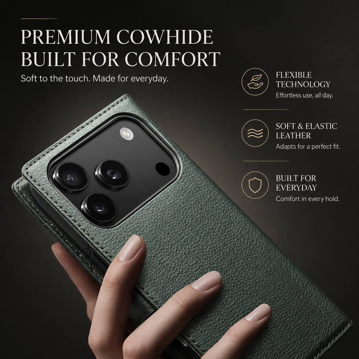Premium iPhone Case Genuine Leather Wallet Flip Cover Card Holder Horizontal Stand Camera Lens Protection Shockproof Anti Scratch Full Coverage Design