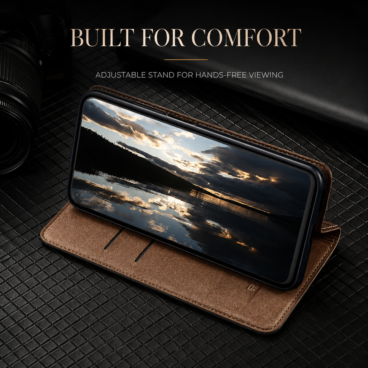 Premium iPhone Case Genuine Lizard Leather Flip Wallet Cover Magnetic Closure Kickstand Card Holder Shockproof Full Body Protection Design