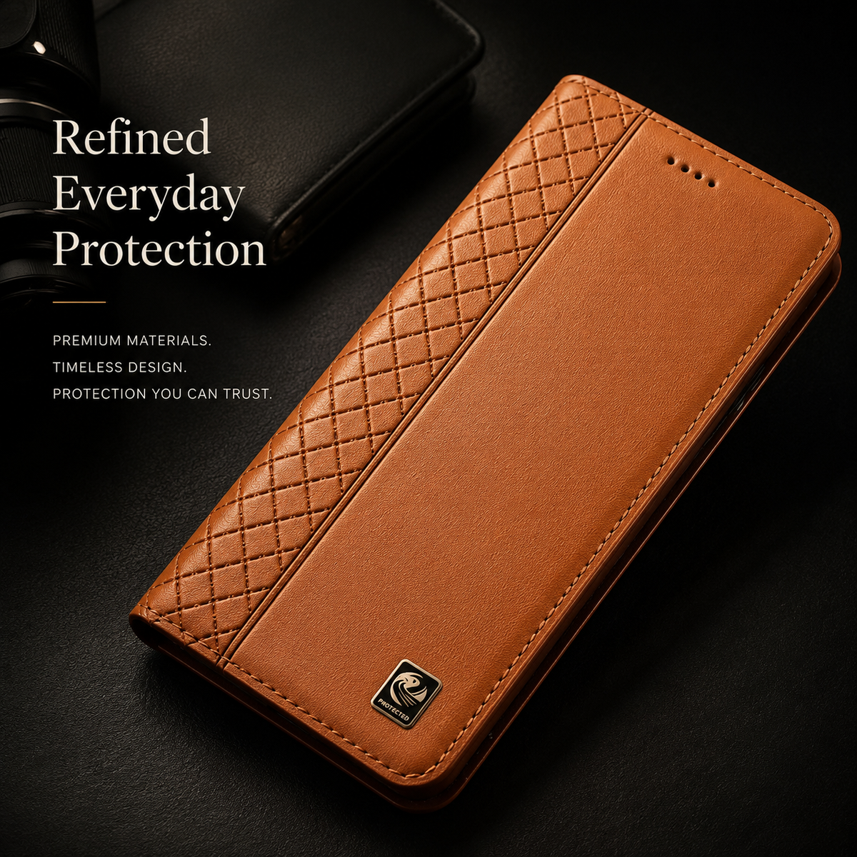 Premium iPhone Case Genuine Nappa Leather Wallet Flip Cover Card Holder Magnetic Closure Stand Function Shockproof Protective Business Design