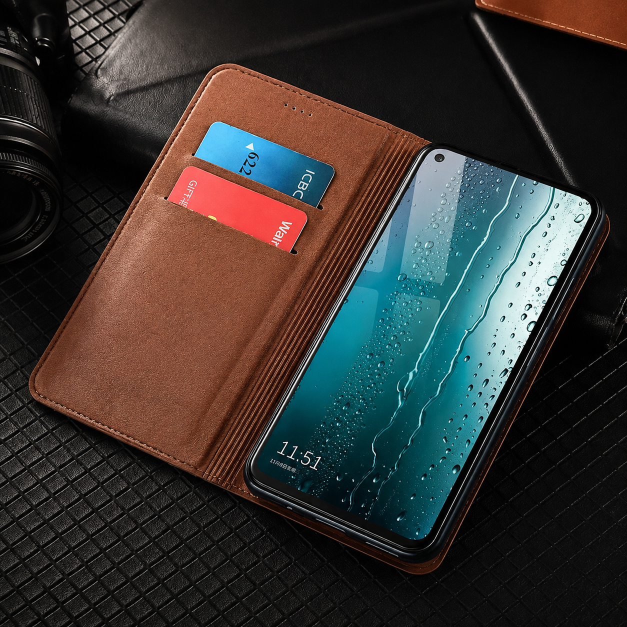 Premium iPhone Case Genuine Ostrich Leather Wallet Cover Camera Lens Protection Magnetic Card Holder Kickstand Anti Scratch Full Coverage