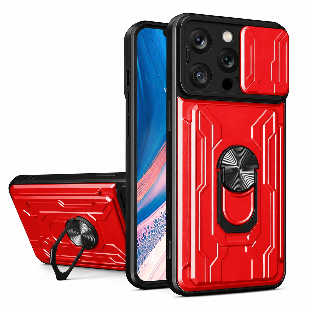 Premium iPhone Case Heavy Duty Armor Protective Cover Dual Layer Shockproof Card Holder 360° Ring Stand Magnetic Mount Compatible Full Coverage