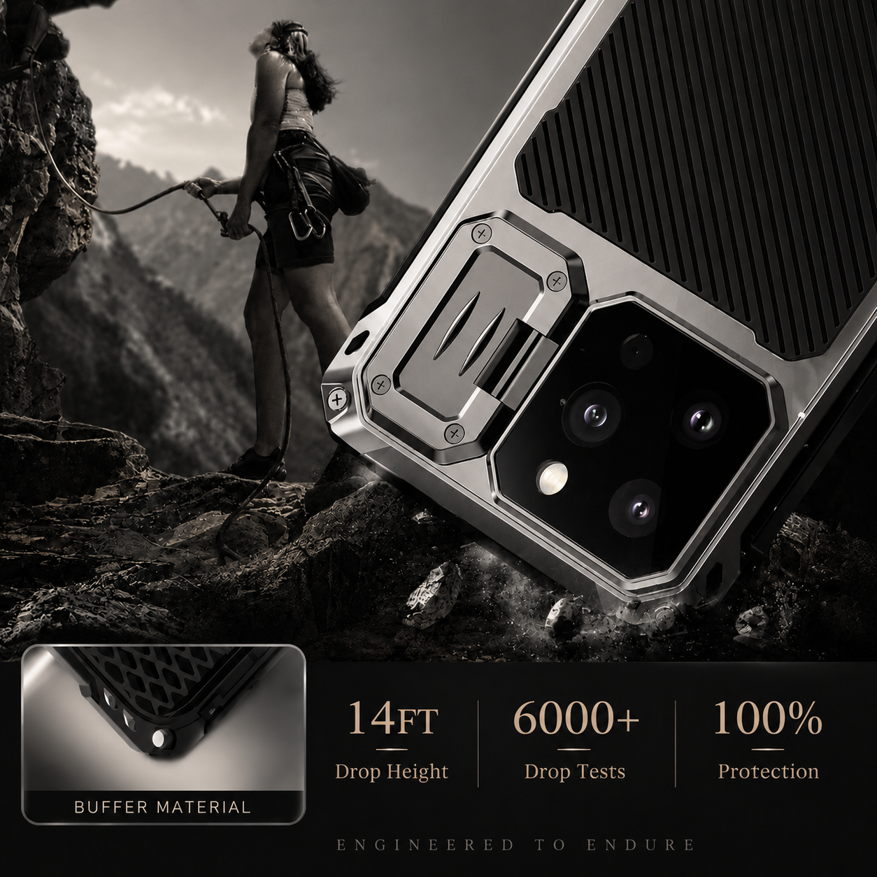 Premium iPhone Case Heavy Duty Metal MagSafe Compatible Protective Cover Military Grade Shockproof Aluminum Bumper Camera Guard Kickstand Anti Scratch Full Coverage