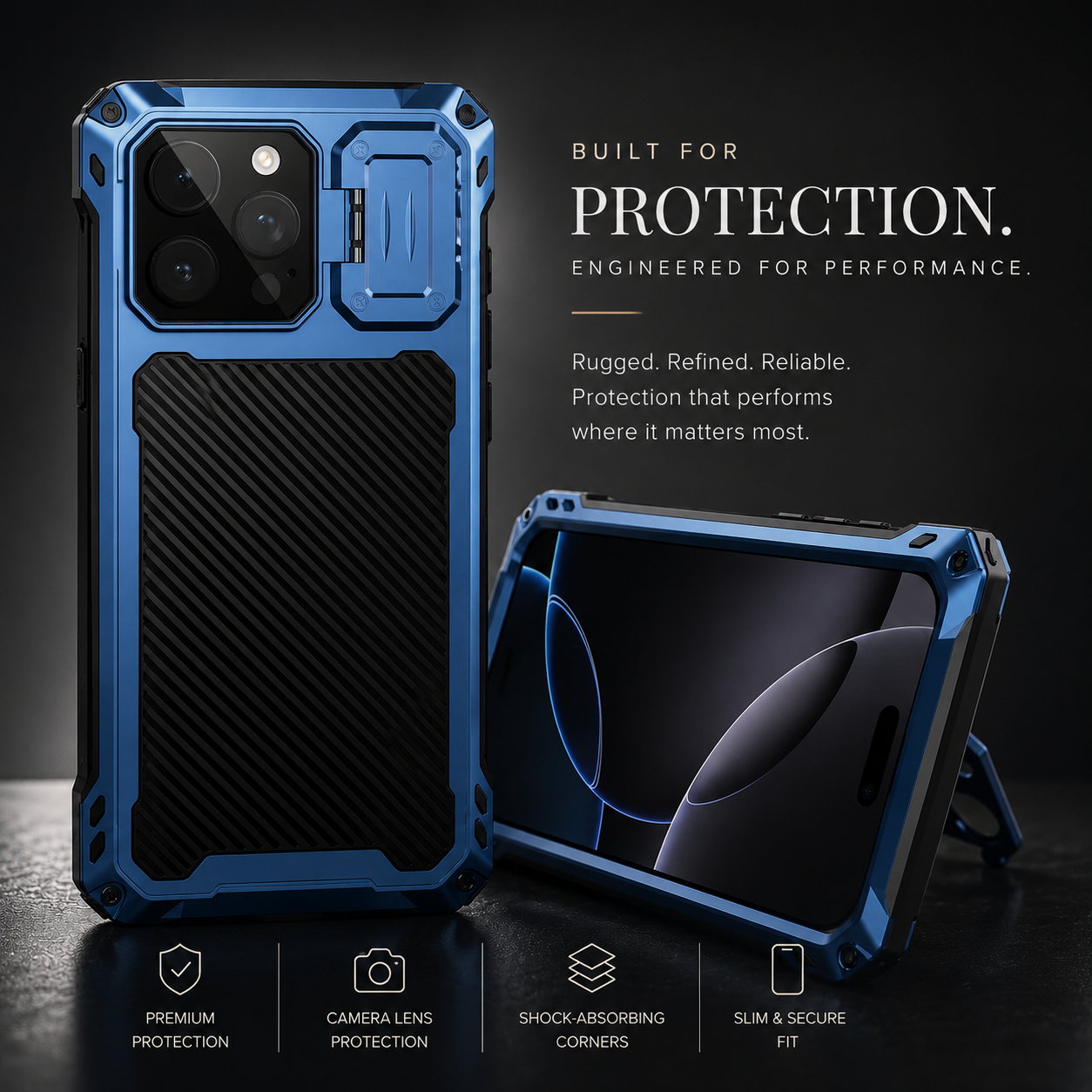 Premium iPhone Case Heavy Duty Metal MagSafe Compatible Protective Cover Military Grade Shockproof Aluminum Bumper Camera Guard Kickstand Anti Scratch Full Coverage