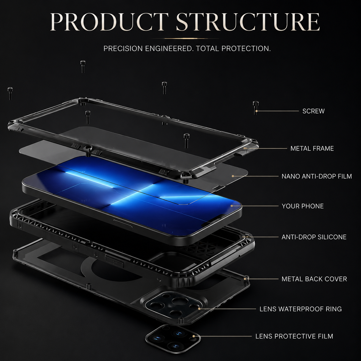 Premium iPhone Case IP68 Waterproof Armor MagSafe Cover Shockproof Full Body Protection Magnetic Rugged Protective Case Camera Lens Screen Guard