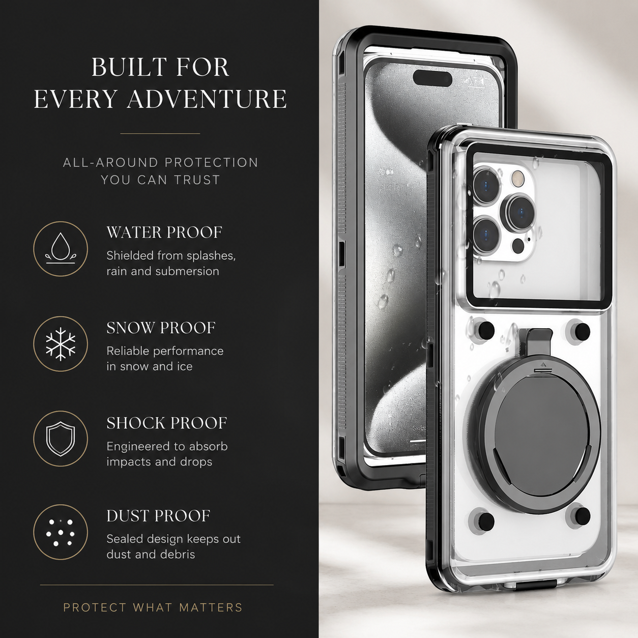 Premium iPhone Case IP68 Waterproof Full Body Protective Cover Shockproof Vacuum Seal Touchscreen Access Dustproof Underwater Protection
