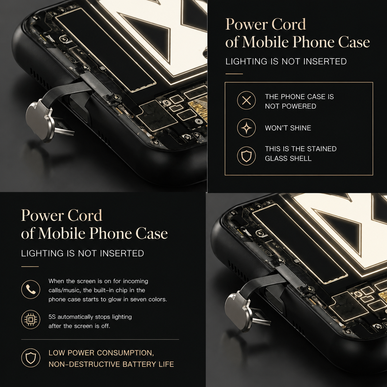 Premium iPhone Case LED Flash Sound Reactive Golden Dragon Luminous Glass Cover Shockproof Ultra Thin Full Body Protection Design