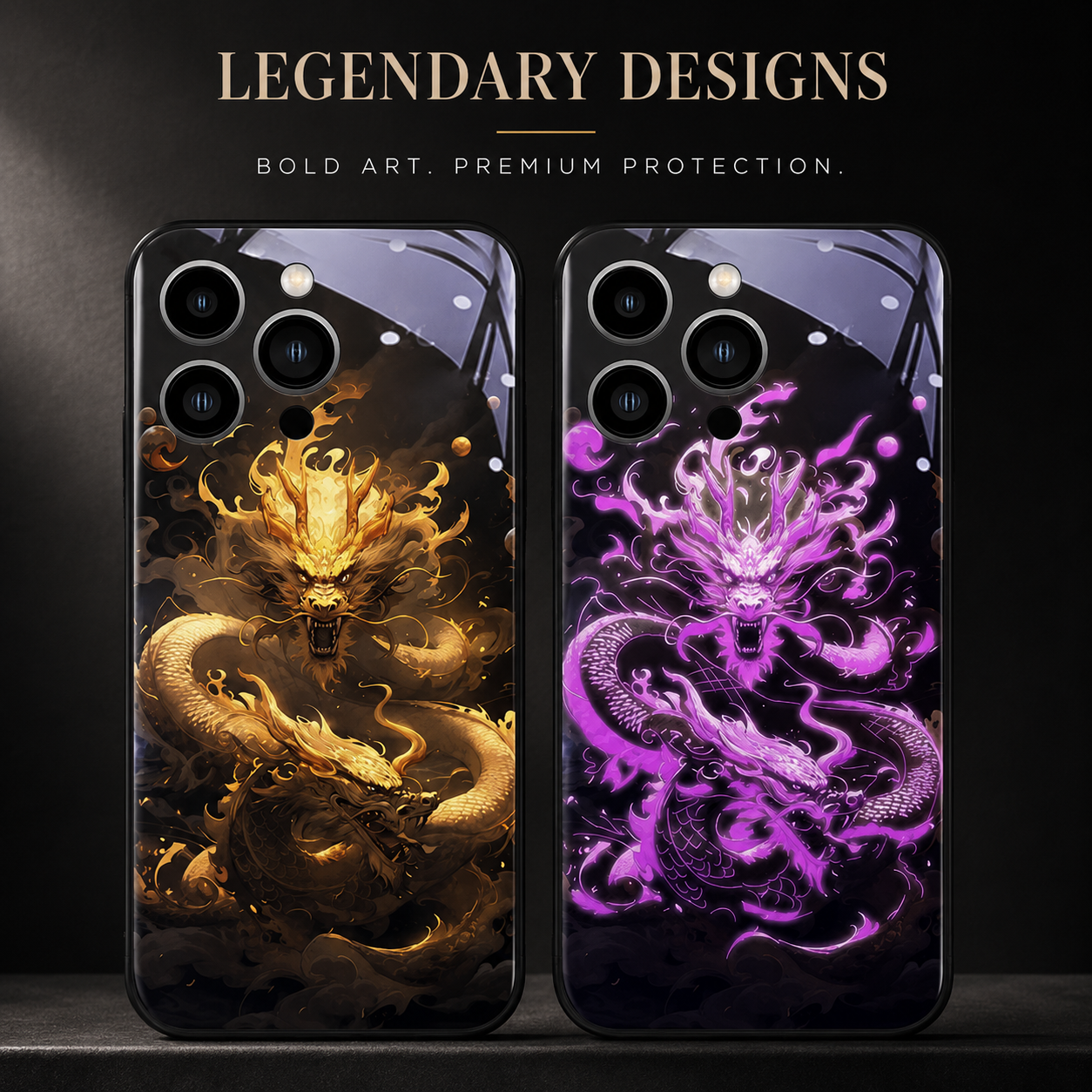 Premium iPhone Case LED Flash Sound Reactive Golden Dragon Luminous Glass Cover Shockproof Ultra Thin Full Body Protection Design