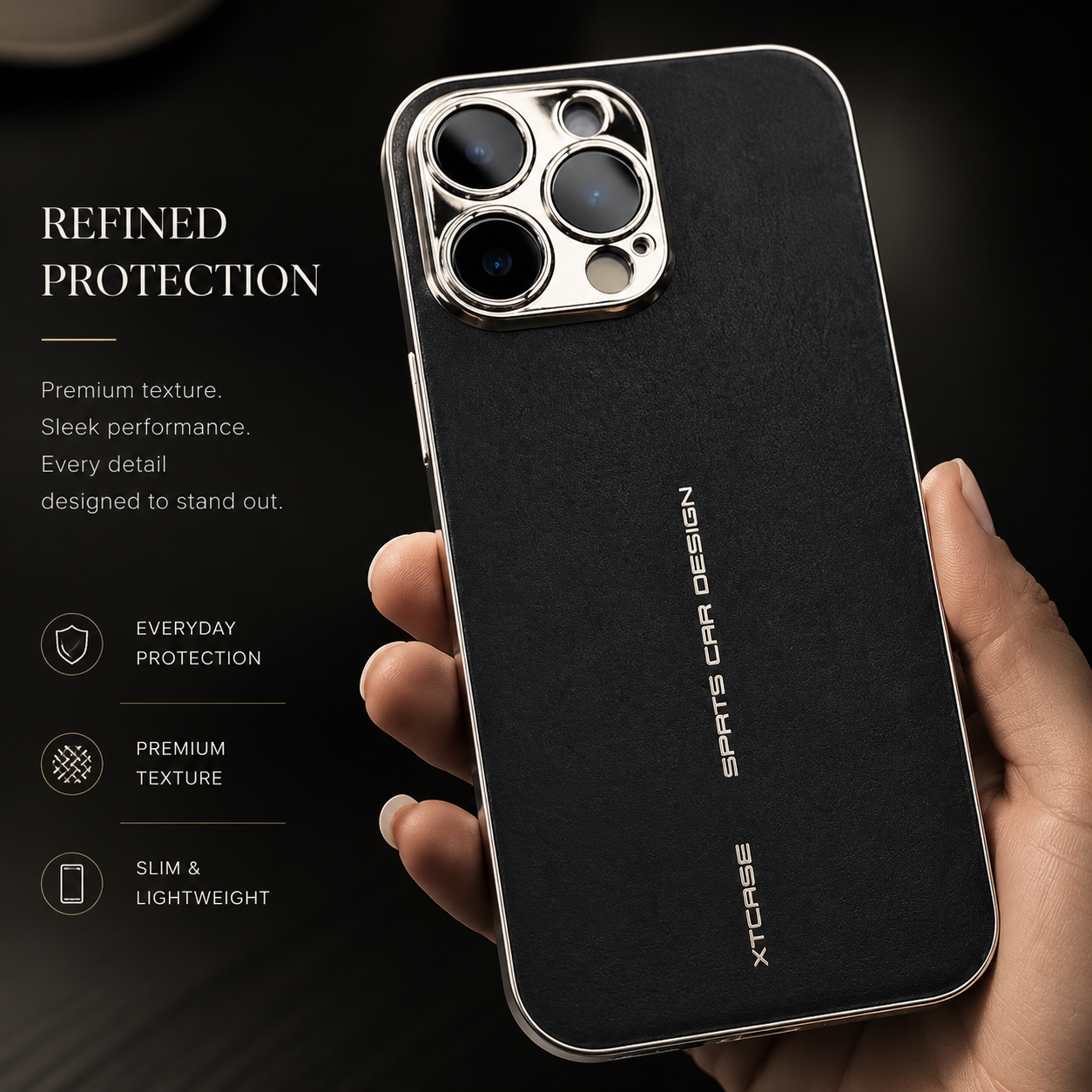 Premium iPhone Case Leather Back Cover Full Lens Protection Shockproof Anti Fingerprint Scratch Resistant Slim PC Design Protective Style