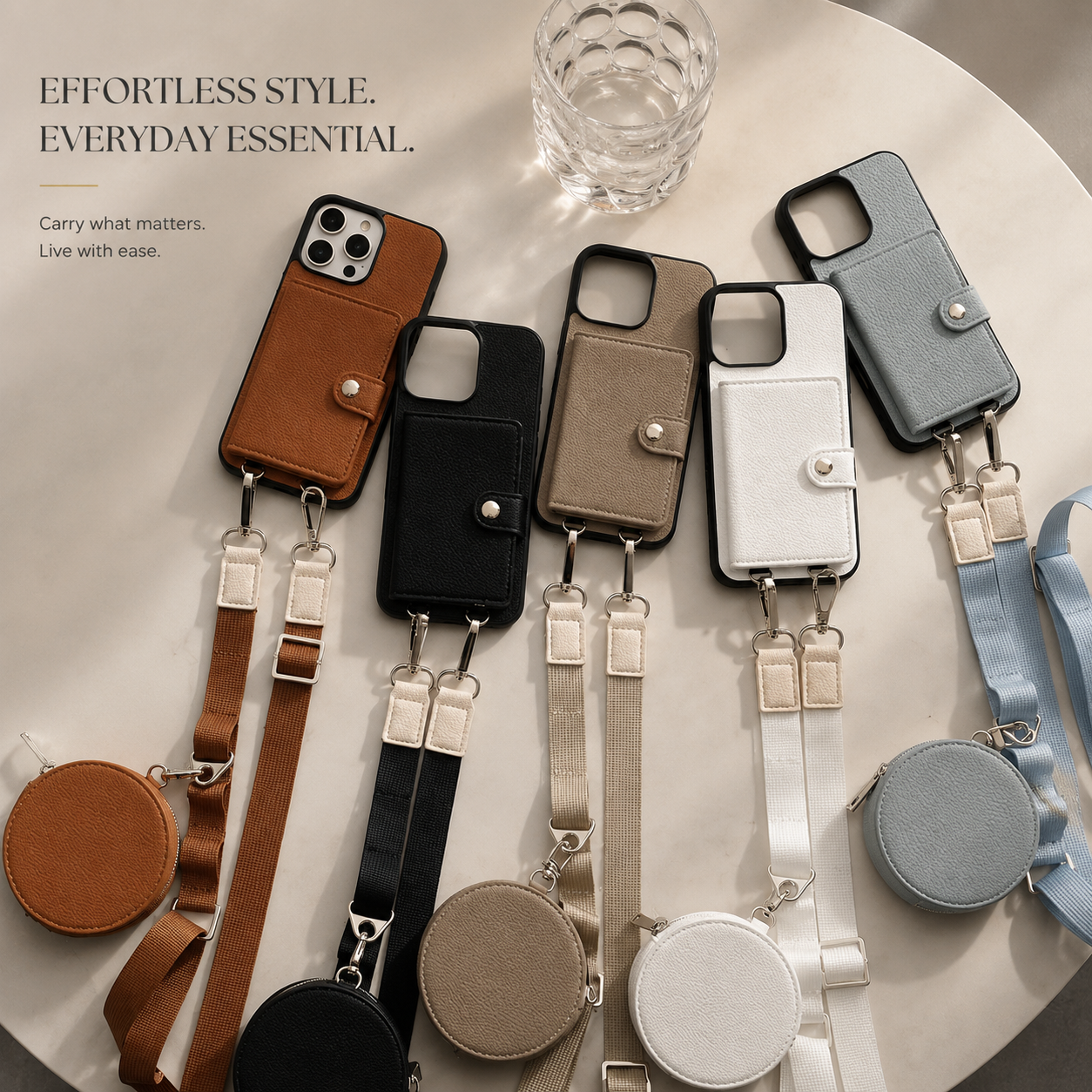 Premium iPhone Case Leather Crossbody Wallet Cover Card Holder Coin Purse Lanyard Strap Shockproof Protective Magnetic Closure Full Coverage Design