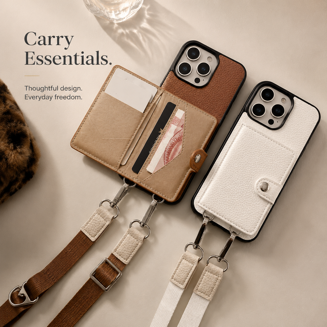Premium iPhone Case Leather Crossbody Wallet Cover Card Holder Coin Purse Lanyard Strap Shockproof Protective Magnetic Closure Full Coverage Design