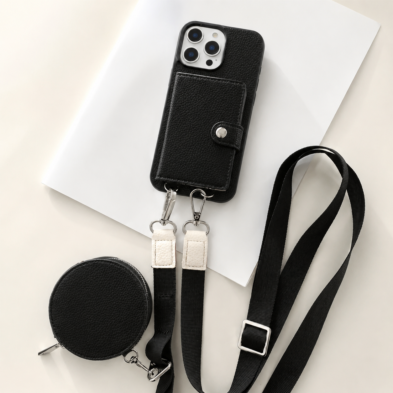 Premium iPhone Case Leather Crossbody Wallet Cover Card Holder Coin Purse Lanyard Strap Shockproof Protective Magnetic Closure Full Coverage Design