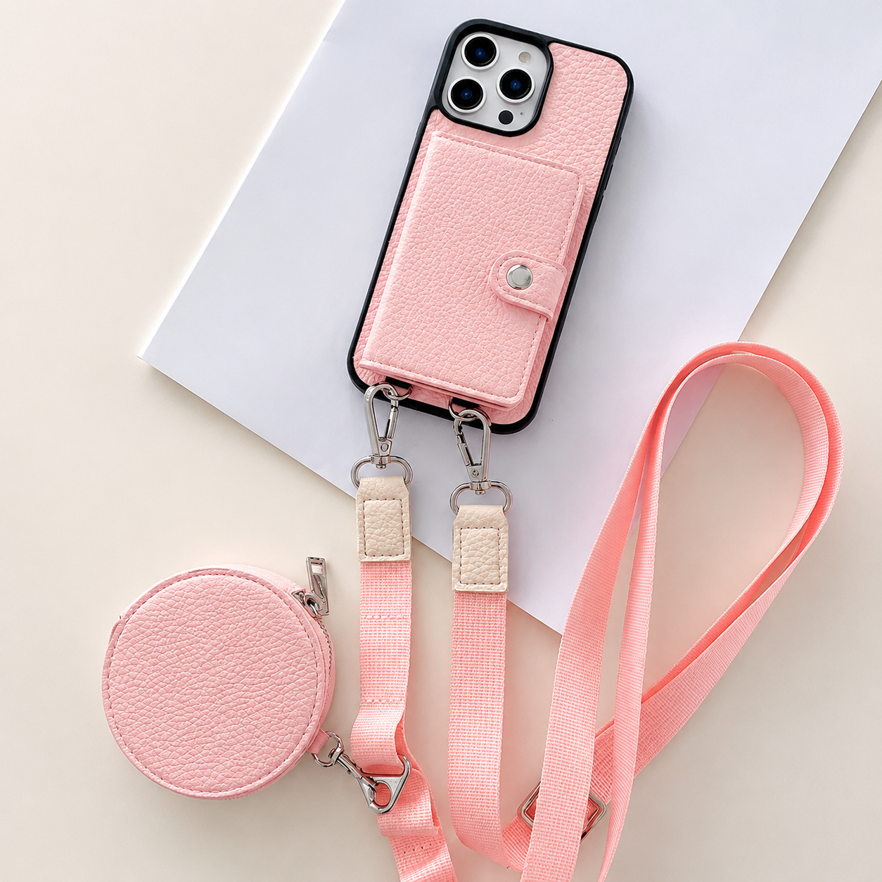 Premium iPhone Case Leather Crossbody Wallet Cover Card Holder Coin Purse Lanyard Strap Shockproof Protective Magnetic Closure Full Coverage Design