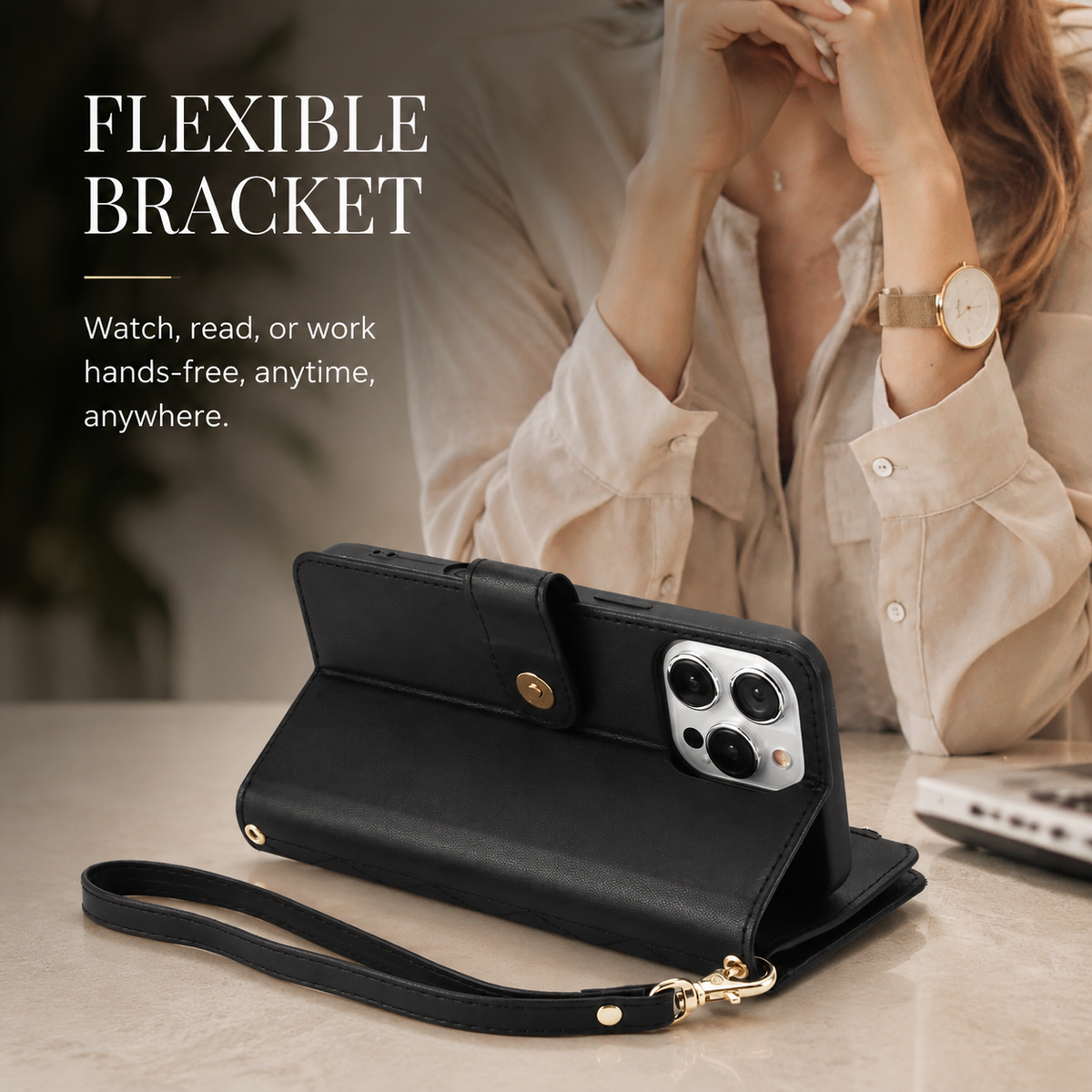 Premium iPhone Case Leather Wallet Flip Cover 6 Card Slots Zipper Pocket Magnetic Protective Case Shockproof Kickstand Chain Strap Full Coverage