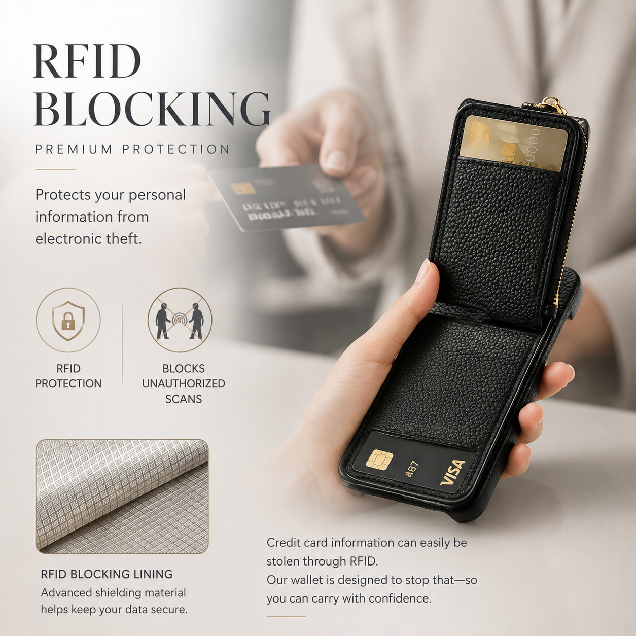 Premium iPhone Case Leather Zipper Wallet Cover Card Holder Ring Kickstand Magnetic Closure Shockproof Anti Fingerprint Protective Design