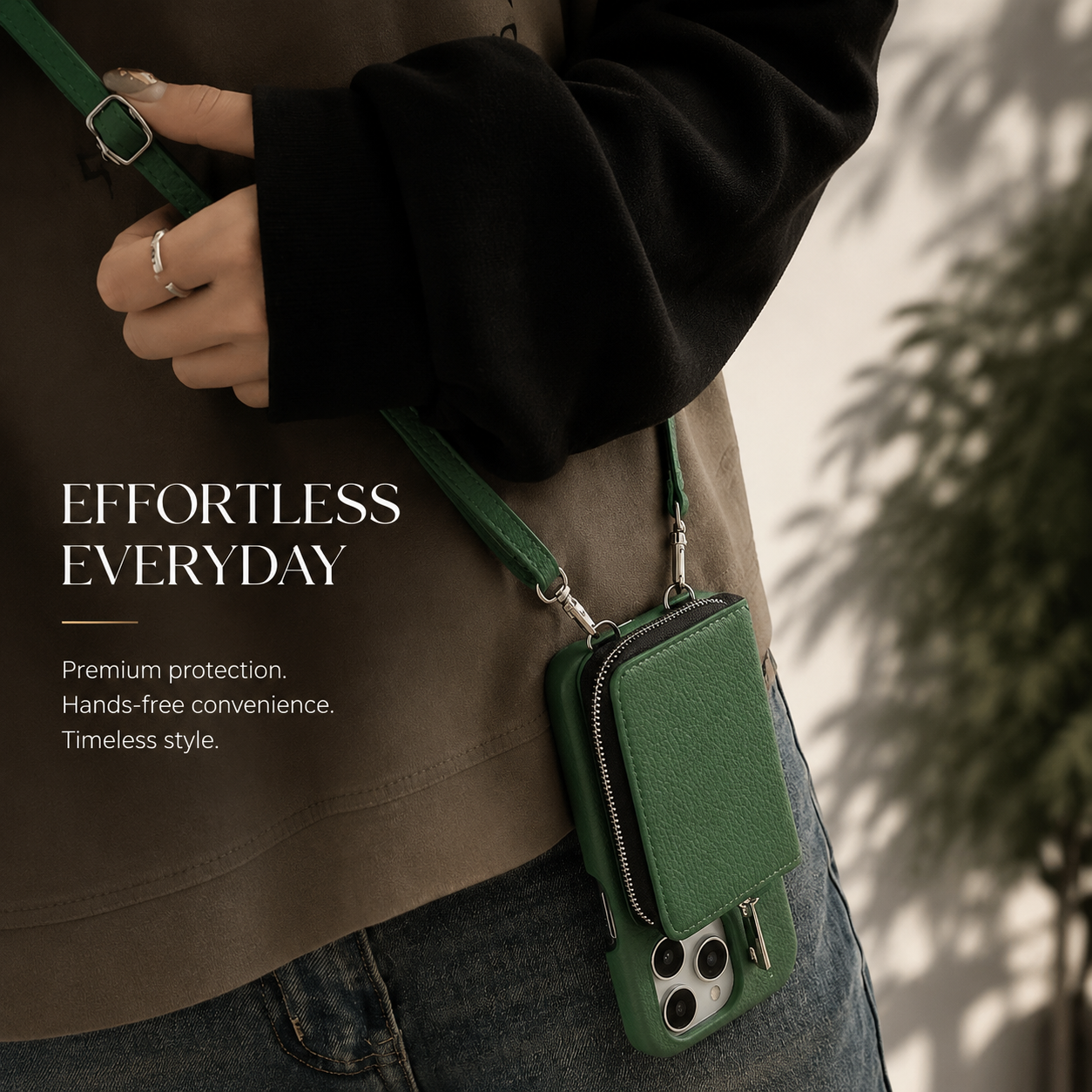 Premium iPhone Case Leather Zipper Wallet Crossbody Cover Card Holder Shoulder Strap Shockproof Protective Magnetic Closure Full Coverage Design