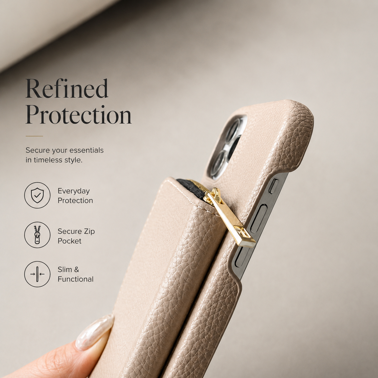 Premium iPhone Case Leather Zipper Wallet Crossbody Cover Card Holder Shoulder Strap Shockproof Protective Magnetic Closure Full Coverage Design