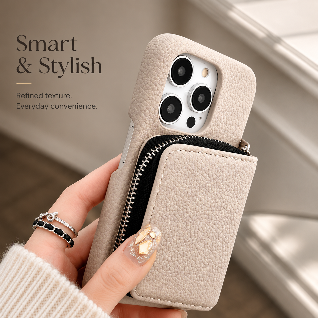 Premium iPhone Case Leather Zipper Wallet Crossbody Cover Card Holder Shoulder Strap Shockproof Protective Magnetic Closure Full Coverage Design