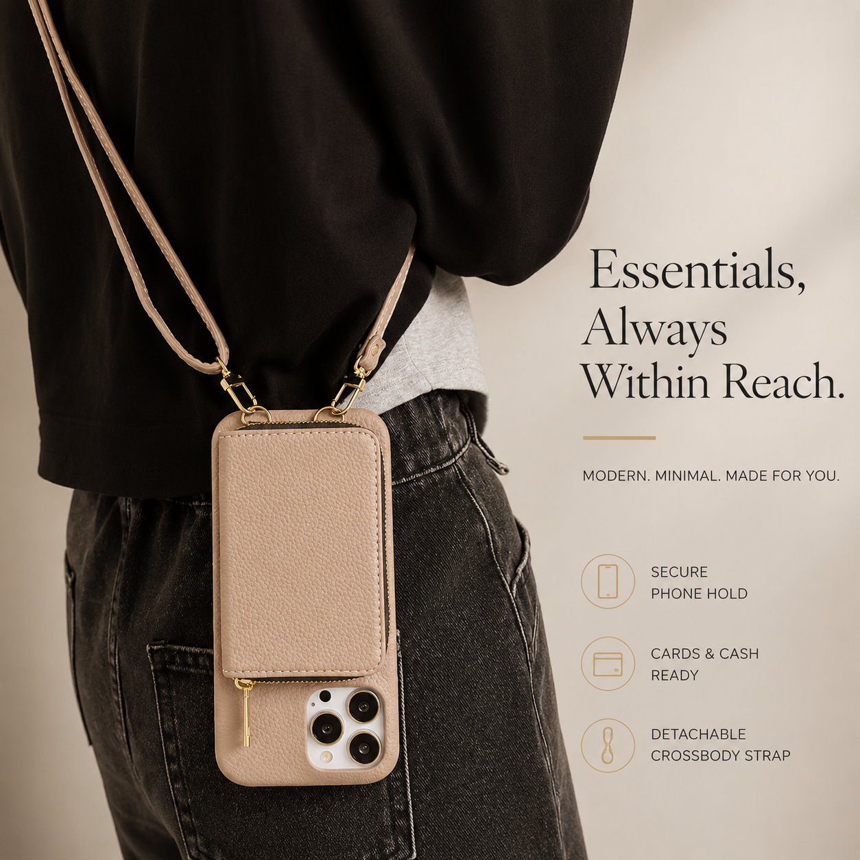 Premium iPhone Case Leather Zipper Wallet Crossbody Cover Card Holder Shoulder Strap Shockproof Protective Magnetic Closure Full Coverage Design