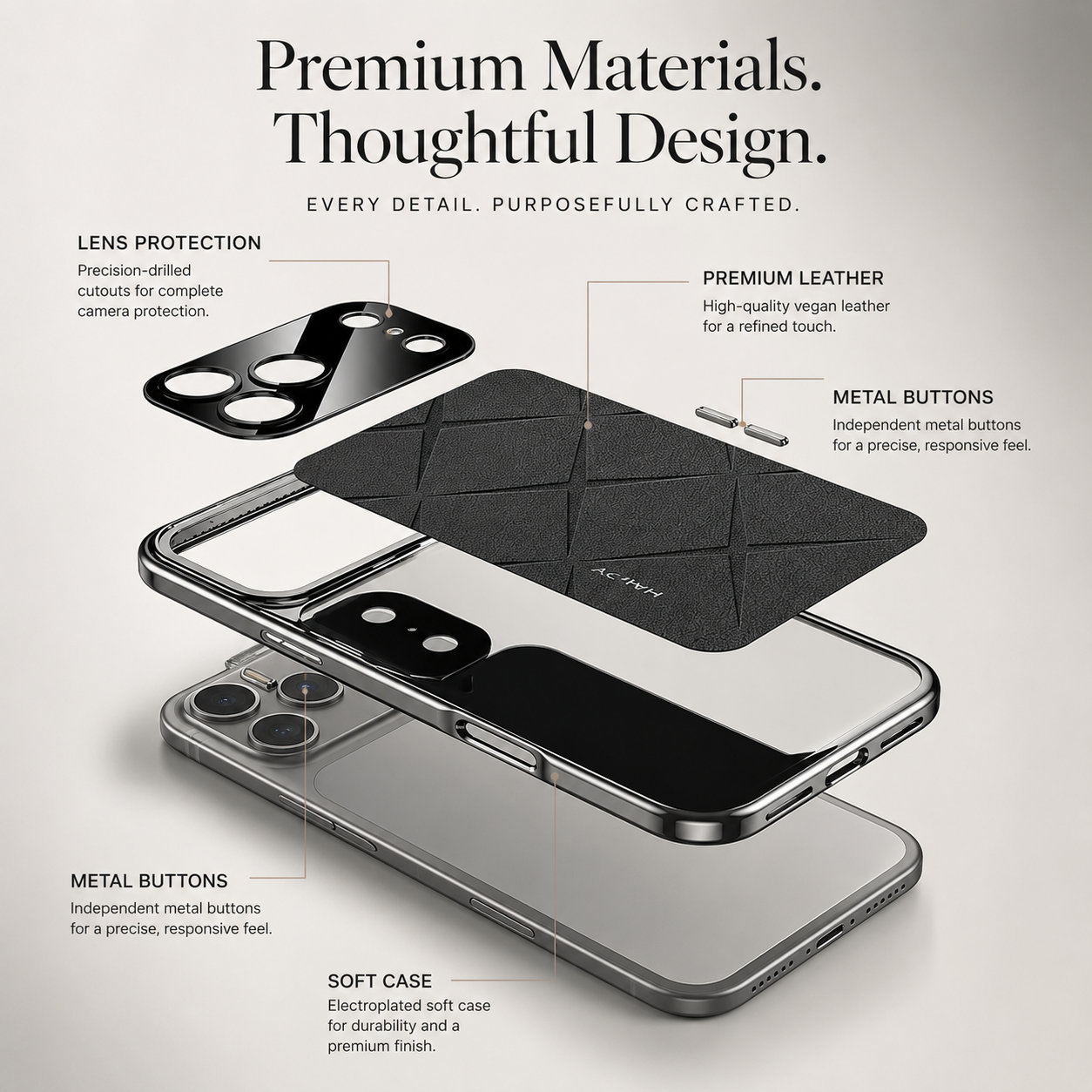 Premium iPhone Case Luxury Leather Frame Plating Protective Cover Shockproof Bumper Camera Lens Protection Anti Scratch Slim Full Coverage