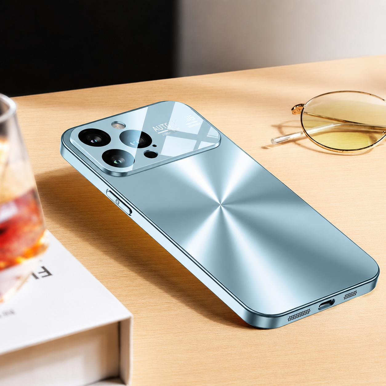 Premium iPhone Case Luxury Metal Cover Large Window Acrylic Protective Cover Soft Silicone Frame Shockproof Camera Lens Protection Anti Scratch Full Coverage