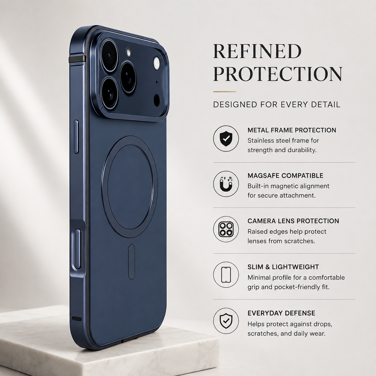 Premium iPhone Case MagSafe Compatible Aluminum Alloy Metal Frame Cover Shockproof Anti Drop Protective Design Scratch Resistant Slim Lightweight