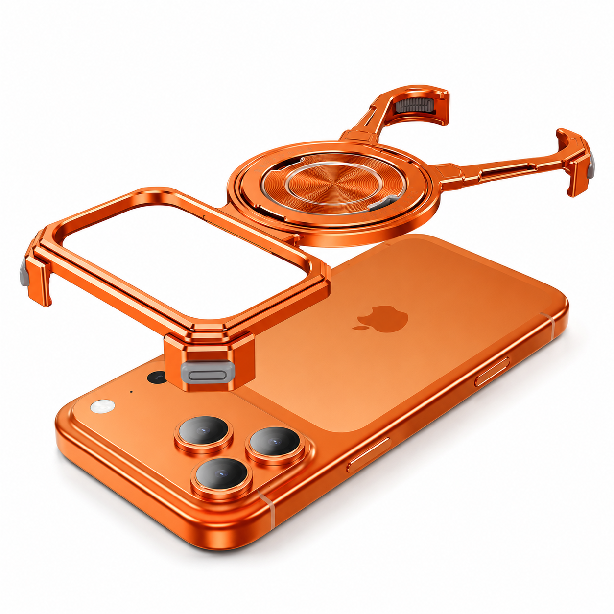 Premium iPhone Case MagSafe Compatible Aluminum Frame Protective Cover 360 Rotating Stand Ring Shockproof Magnetic Kickstand Slim Minimal Design