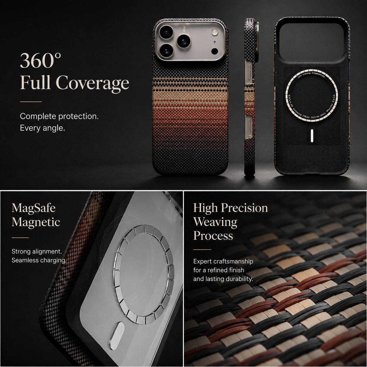 Premium iPhone Case MagSafe Compatible Aramid Carbon Fiber Protective Cover Ultra Thin Lightweight Shockproof Anti Scratch Full Coverage