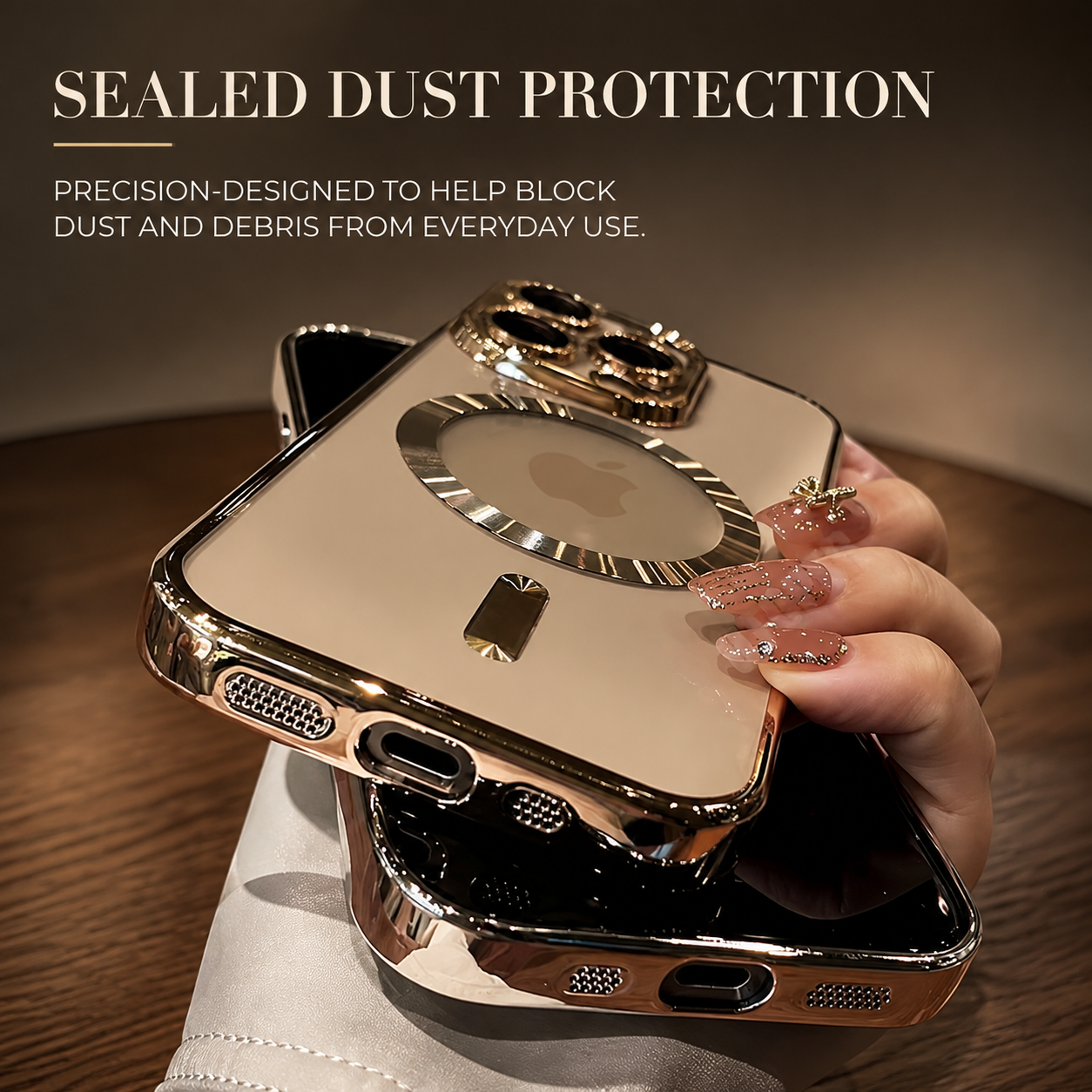 Premium iPhone Case MagSafe Compatible Clear TPU Cover Desert Gold Finish Shockproof Protective Case Camera Lens Protection Wireless Charging Slim Design