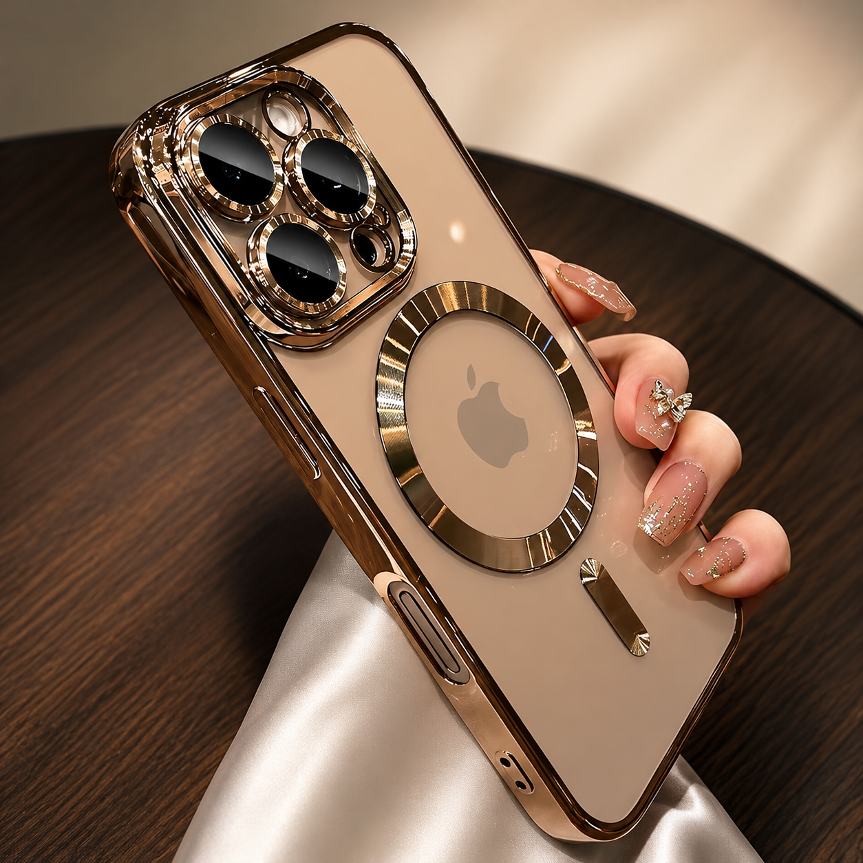 Premium iPhone Case MagSafe Compatible Clear TPU Cover Desert Gold Finish Shockproof Protective Case Camera Lens Protection Wireless Charging Slim Design