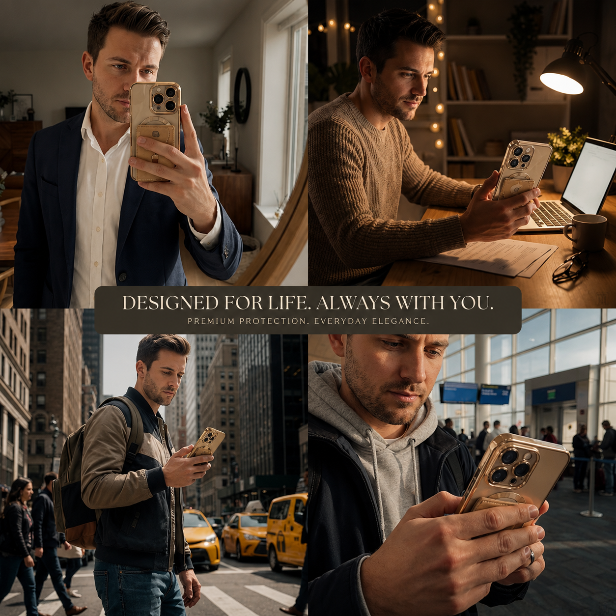 Premium iPhone Case MagSafe Compatible Clear TPU Cover Desert Gold Finish Shockproof Protective Case Camera Lens Protection Wireless Charging Slim Design