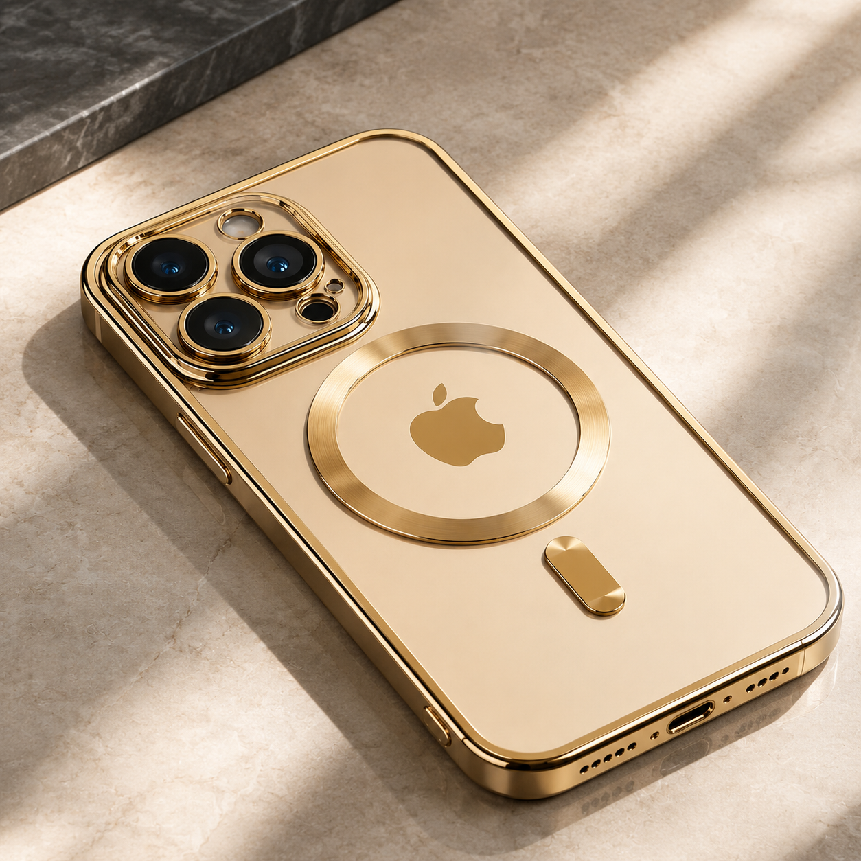 Premium iPhone Case MagSafe Compatible Clear TPU Cover Desert Gold Finish Shockproof Protective Case Camera Lens Protection Wireless Charging Slim Design