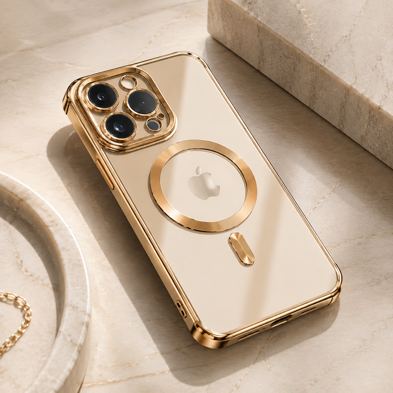 Premium iPhone Case MagSafe Compatible Clear TPU Cover Desert Gold Finish Shockproof Protective Case Camera Lens Protection Wireless Charging Slim Design