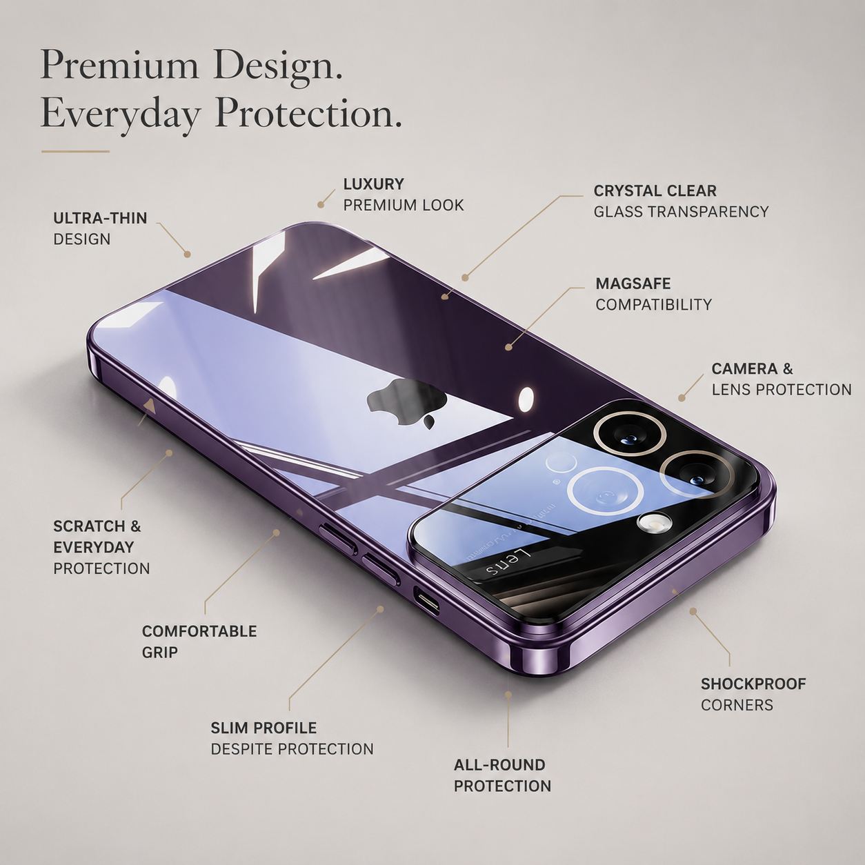 Premium iPhone Case MagSafe Compatible Clear Transparent Hard PC Cover Shockproof Silicone Bumper Camera Lens Protection Ultra Thin Full Coverage