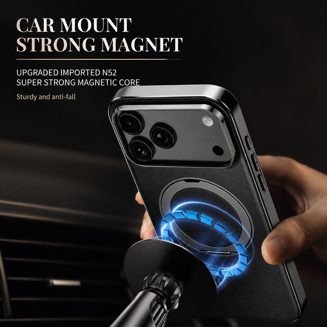 Premium iPhone Case MagSafe Compatible Cowhide Leather Cover with 360° Rotating Ring Holder Camera Lens Protection Shockproof PC TPU Slim Design Style