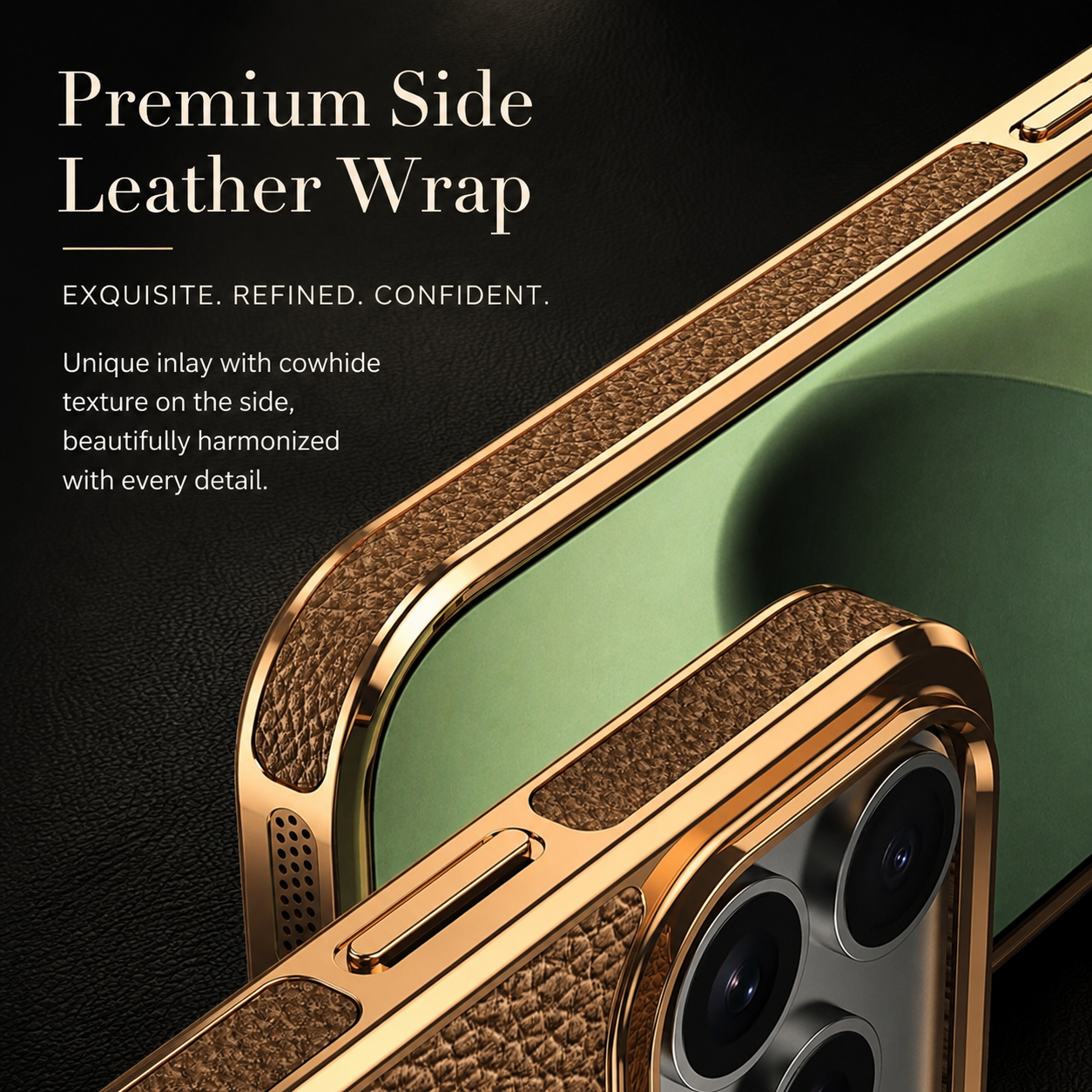 Premium iPhone Case MagSafe Compatible Cowhide Leather Cover with Lychee Texture Slim Protective Design Anti Fingerprint Non Slip Grip Durable Finish