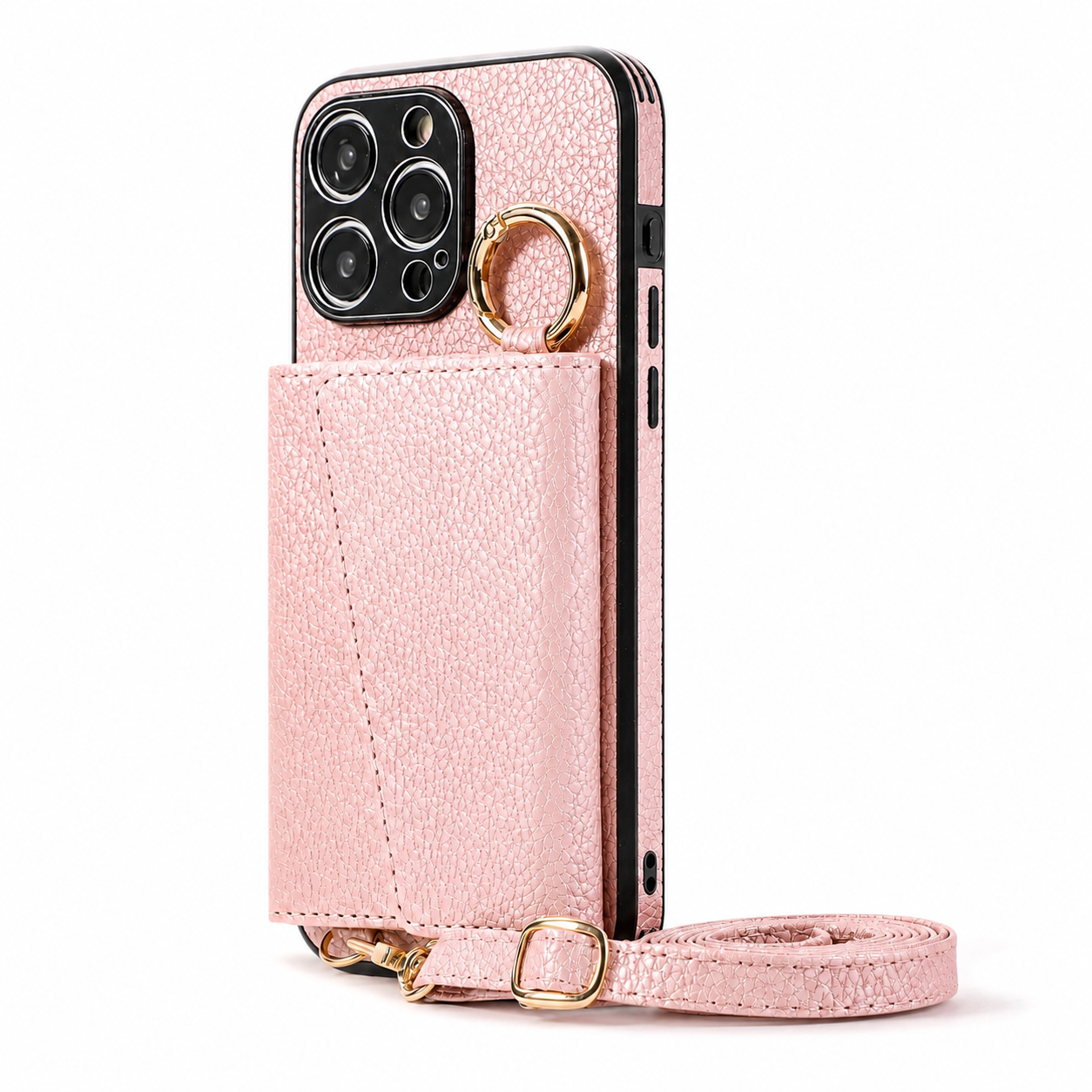 Premium iPhone Case MagSafe Compatible Crossbody Wallet Protective Cover PU Leather Card Holder Ring Stand Adjustable Strap Shockproof Full Body Design