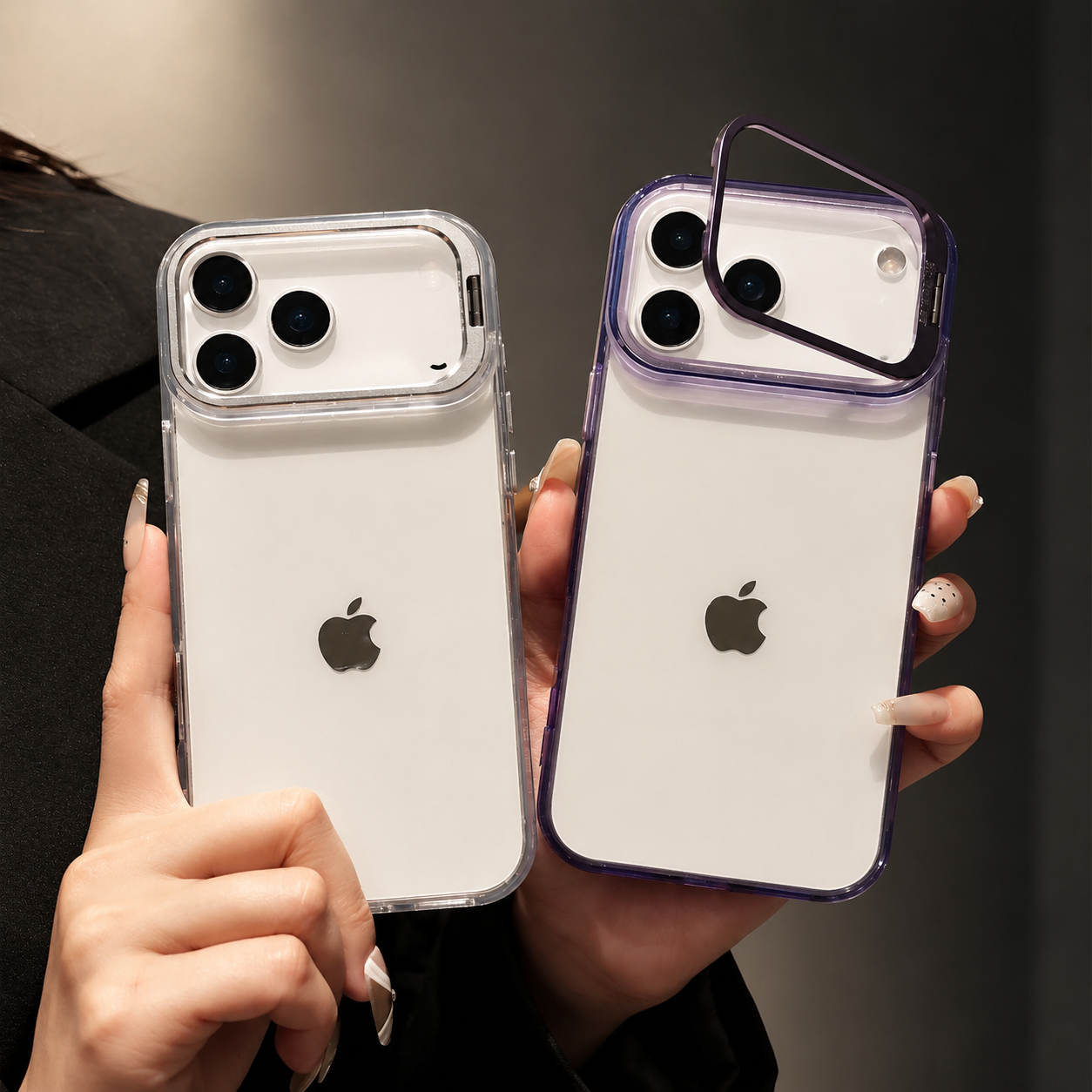 Premium iPhone Case MagSafe Compatible Crystal Clear PC Bumper with Camera Lens Stand Shockproof TPU Protective Cover Anti Scratch Slim Design