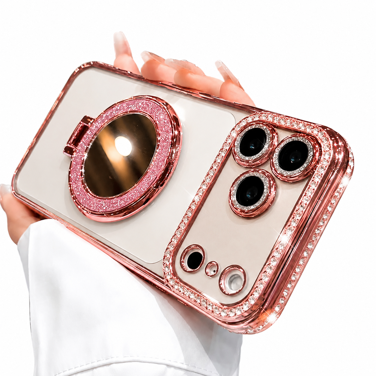 Premium iPhone Case MagSafe Compatible Diamond Mirror Glitter Protective Cover Transparent Shockproof Camera Protection Anti Scratch Slim Design