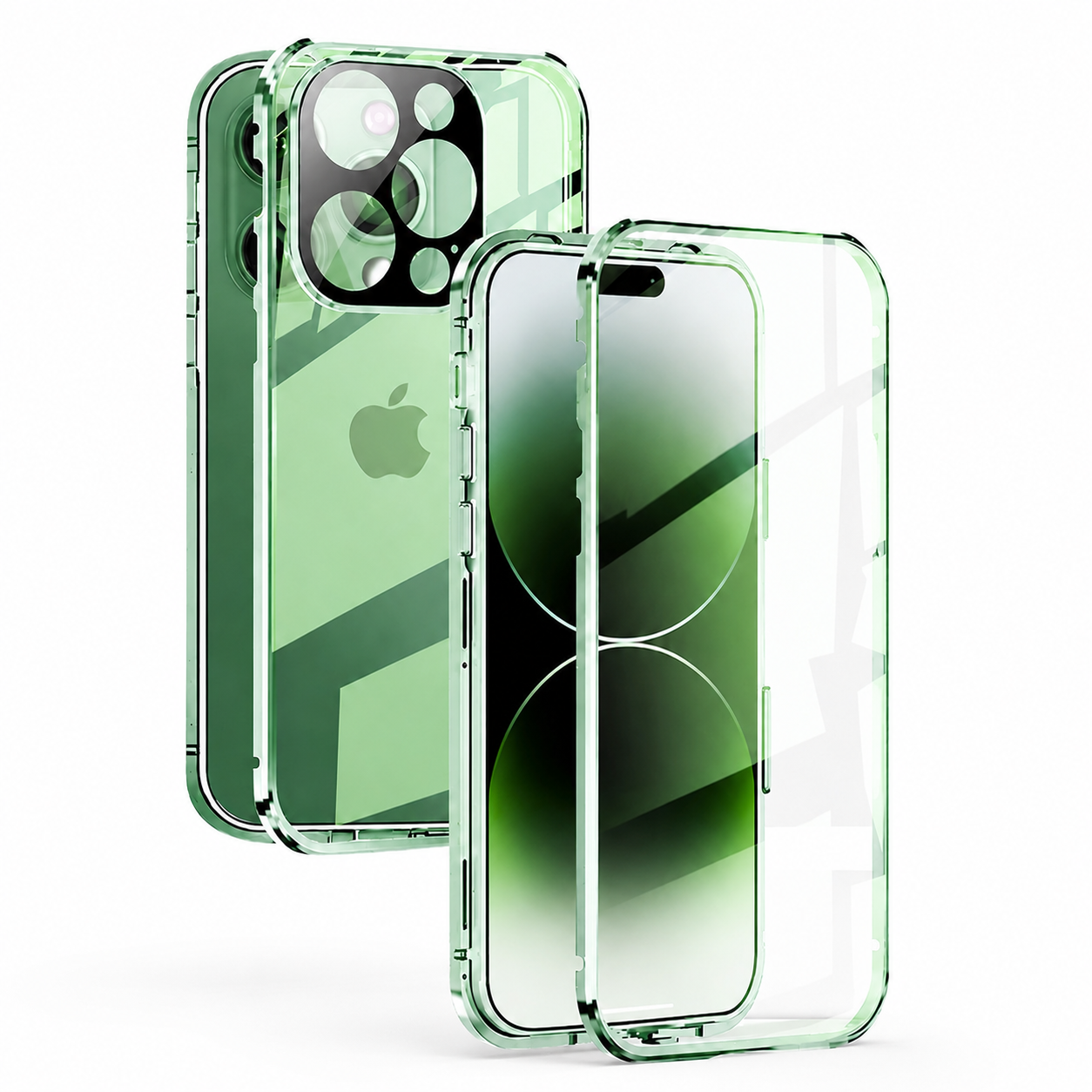 Premium iPhone Case MagSafe Compatible Double-Sided Tempered Glass Protective Cover Magnetic Metal Frame Full Body Shockproof Clear Protection Design