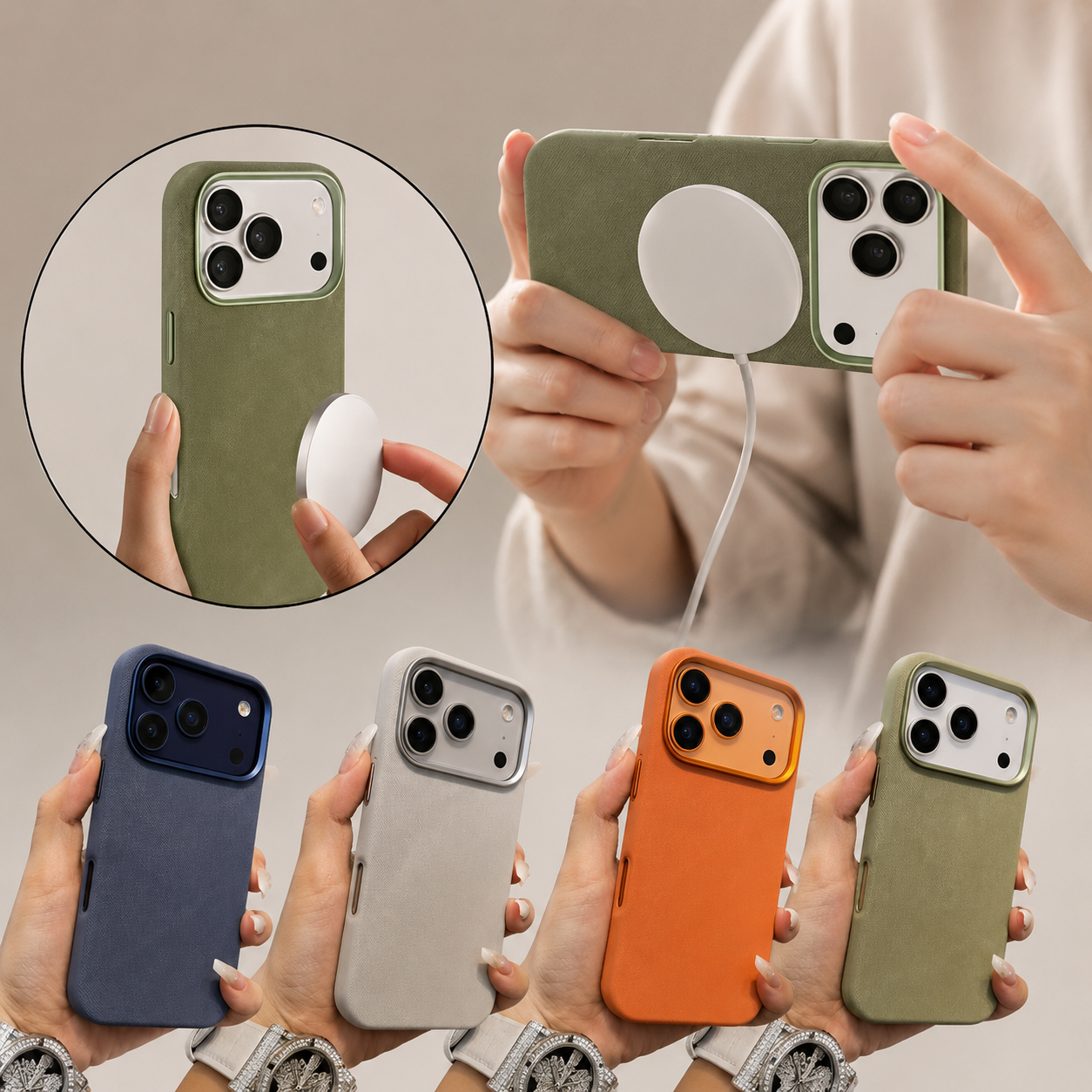 Premium iPhone Case MagSafe Compatible Fiber Leather Cover Invisible Magnetic Charging Matte Anti Fingerprint Shockproof Slim Non Slip Design