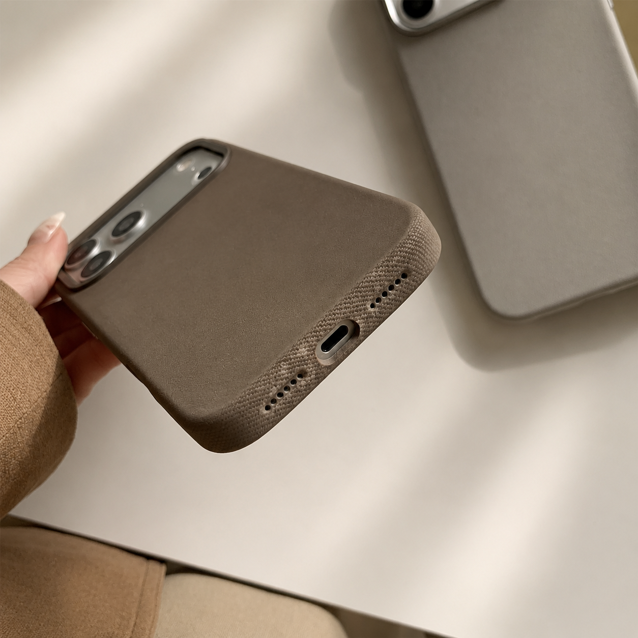 Premium iPhone Case MagSafe Compatible Fiber Leather Cover Invisible Magnetic Charging Matte Anti Fingerprint Shockproof Slim Non Slip Design