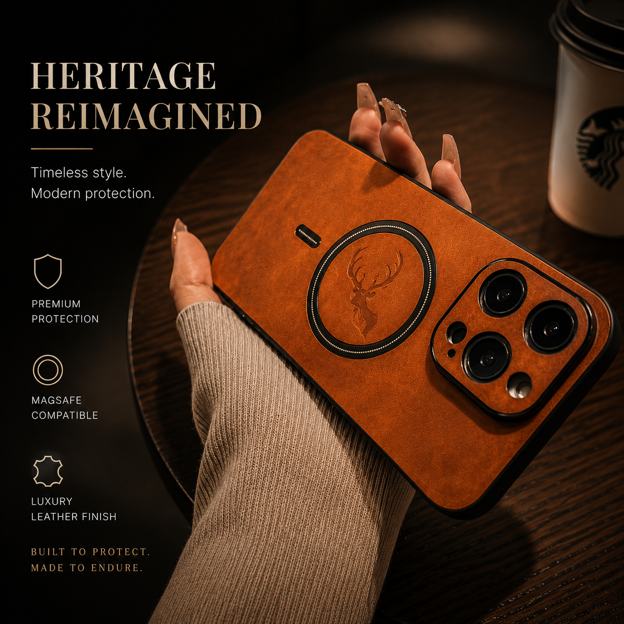 Premium iPhone Case MagSafe Compatible Genuine Deer Leather Protective Cover Shockproof Slim Anti Scratch Camera Protection Luxury Lightweight Design