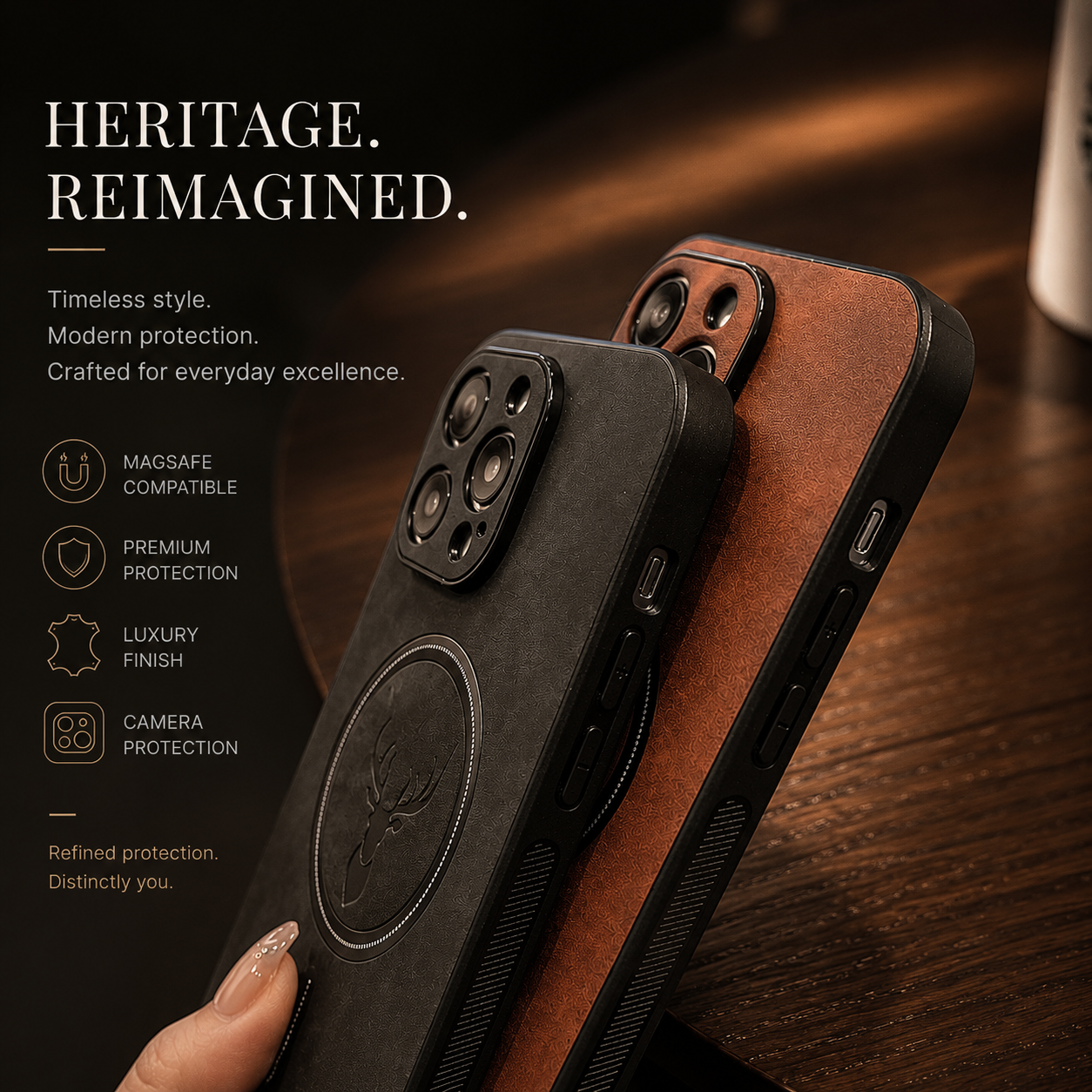 Premium iPhone Case MagSafe Compatible Genuine Deer Leather Protective Cover Shockproof Slim Anti Scratch Camera Protection Luxury Lightweight Design