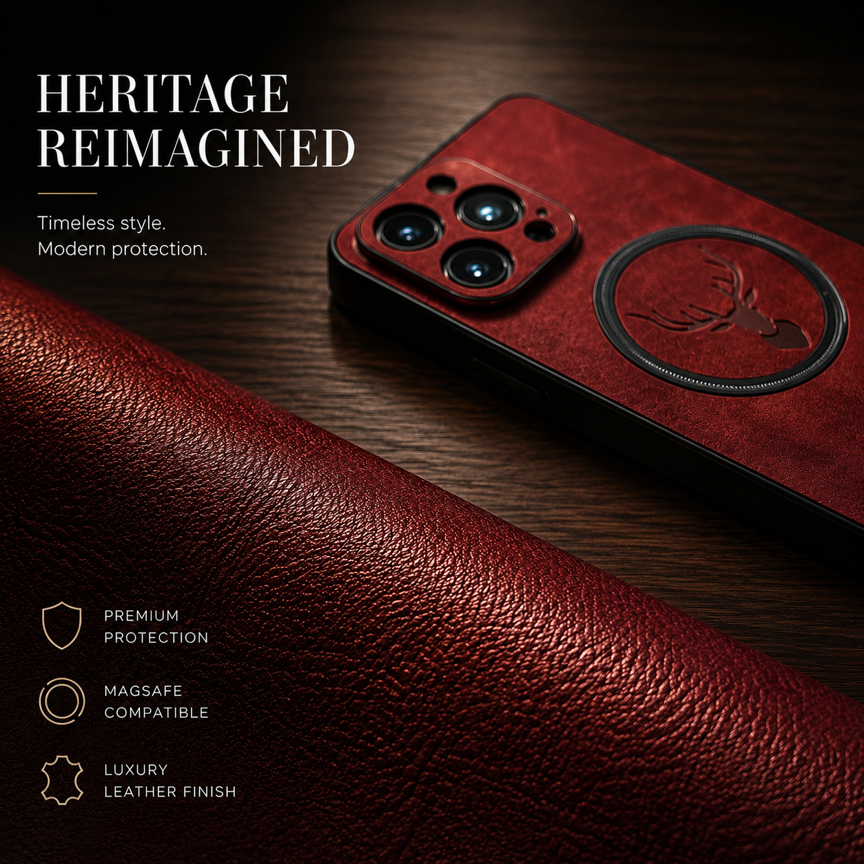 Premium iPhone Case MagSafe Compatible Genuine Deer Leather Protective Cover Shockproof Slim Anti Scratch Camera Protection Luxury Lightweight Design