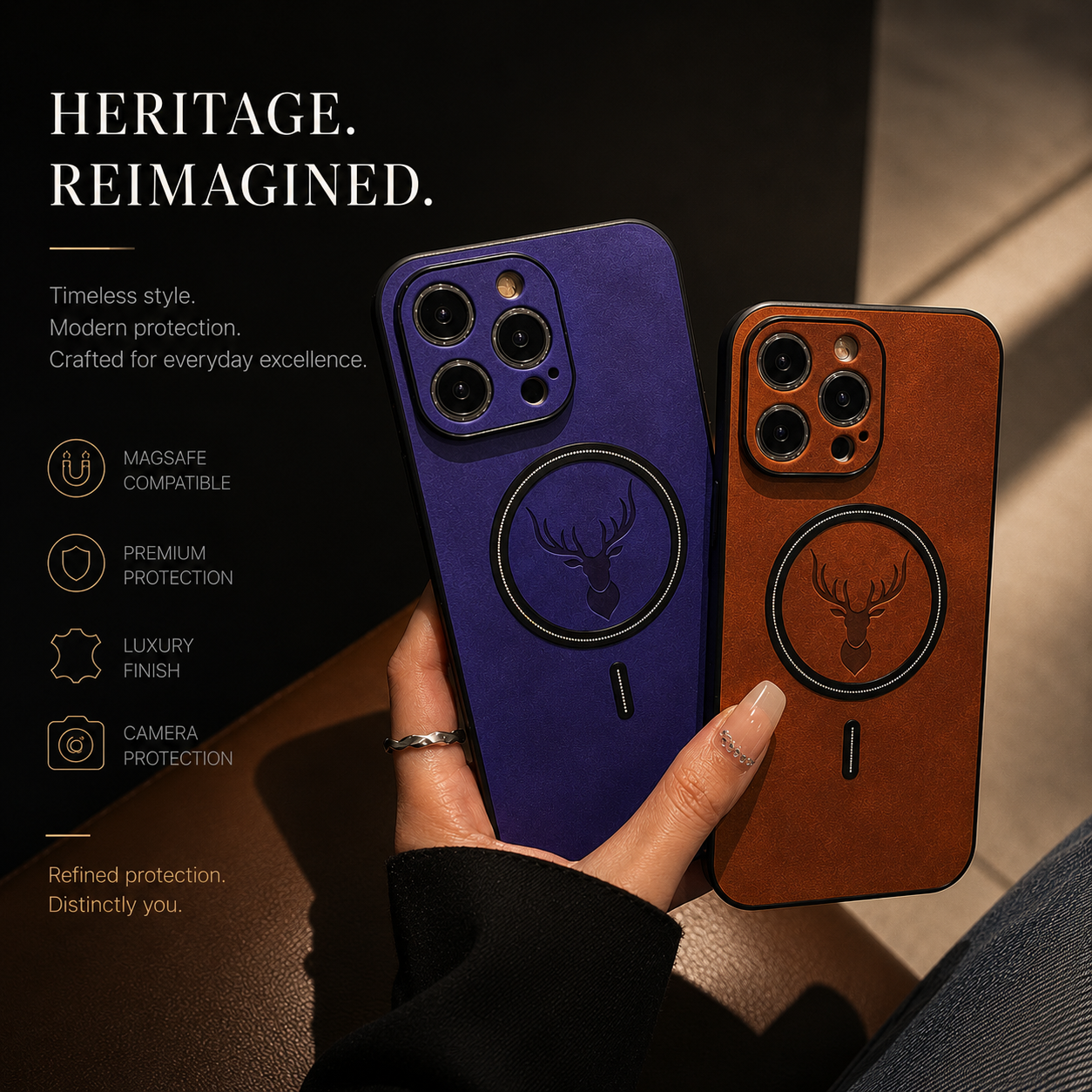 Premium iPhone Case MagSafe Compatible Genuine Deer Leather Protective Cover Shockproof Slim Anti Scratch Camera Protection Luxury Lightweight Design