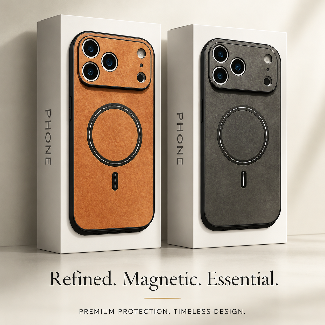 Premium iPhone Case MagSafe Compatible Leather Shockproof Protective Cover Magnetic Wireless Charging Slim Full Coverage Camera Lens Protection Anti Scratch