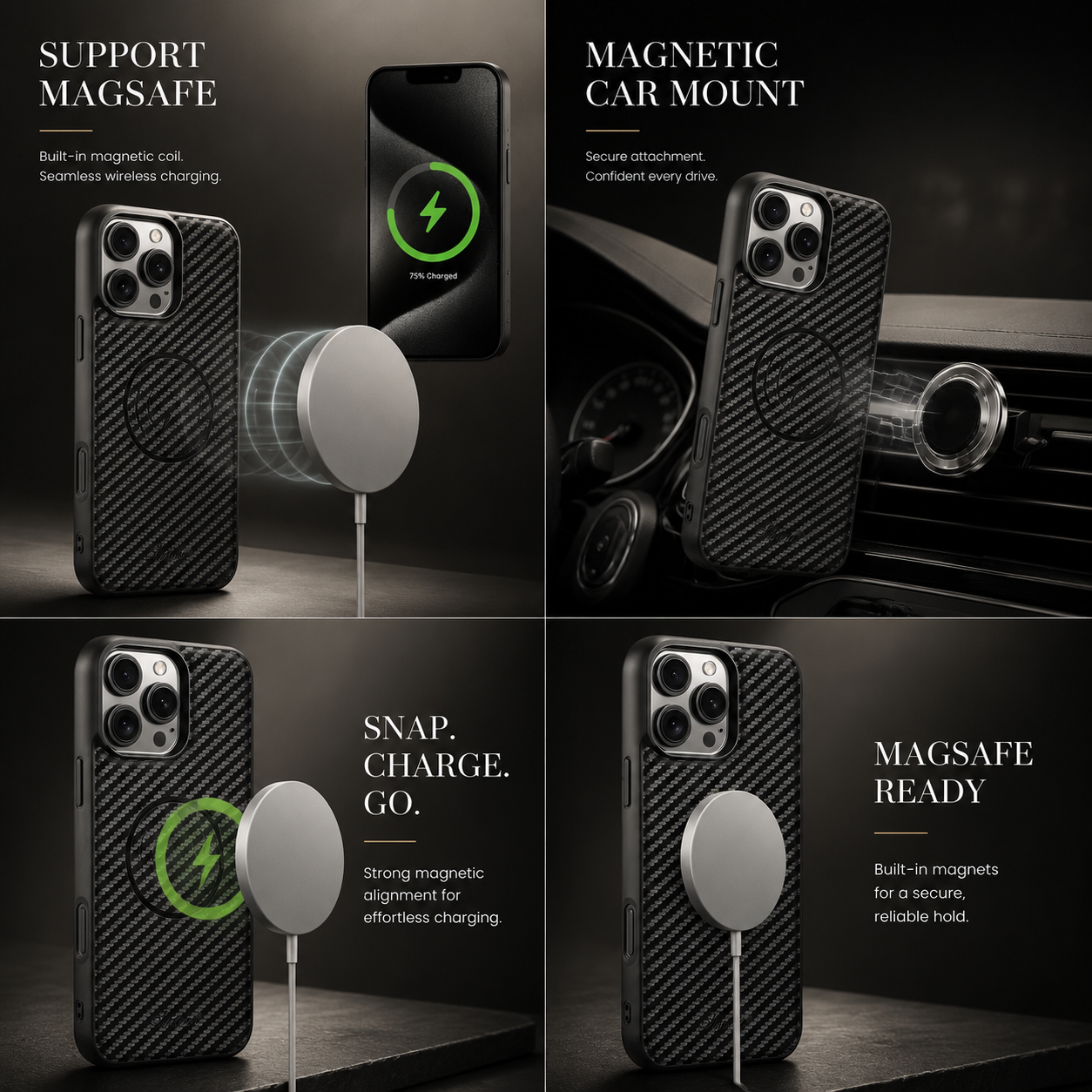 Premium iPhone Case MagSafe Compatible Leather Wallet Cover Card Holder Stand Shockproof Protective Design Magnetic Wireless Charging Slim Durable